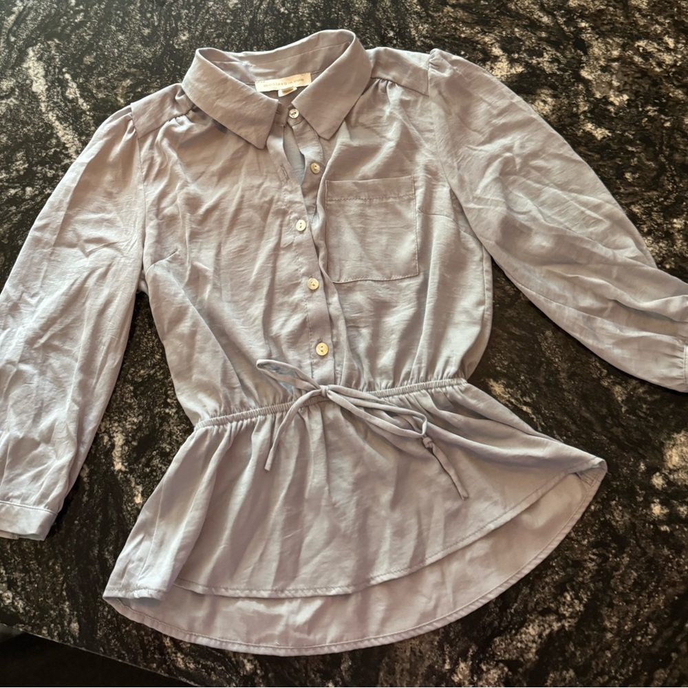 Light weight, silk feel, steel blue, blouse